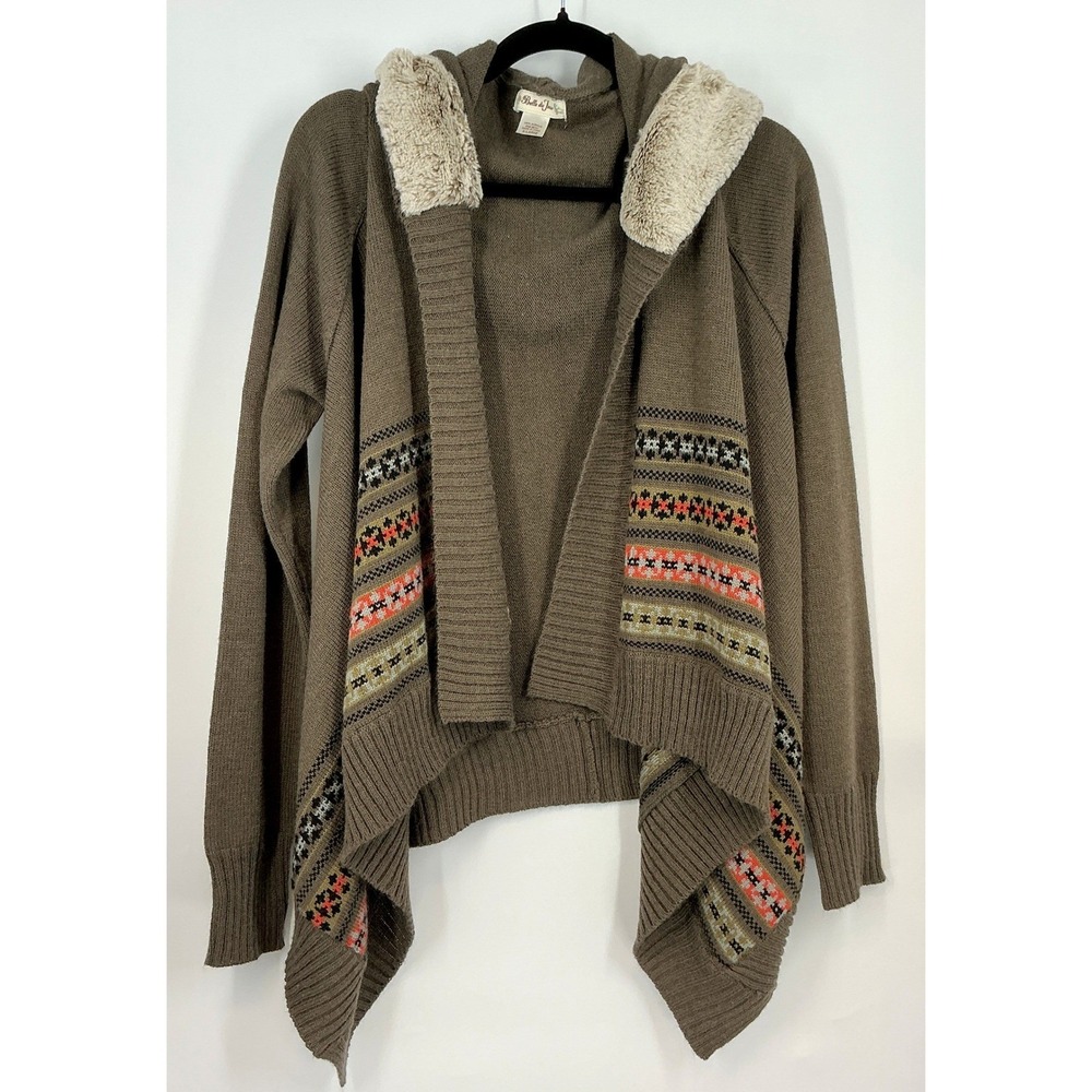 Belle du Jour Hooded Draped Cardigan XL Taupe Faux Fur Western Boho Festival‎